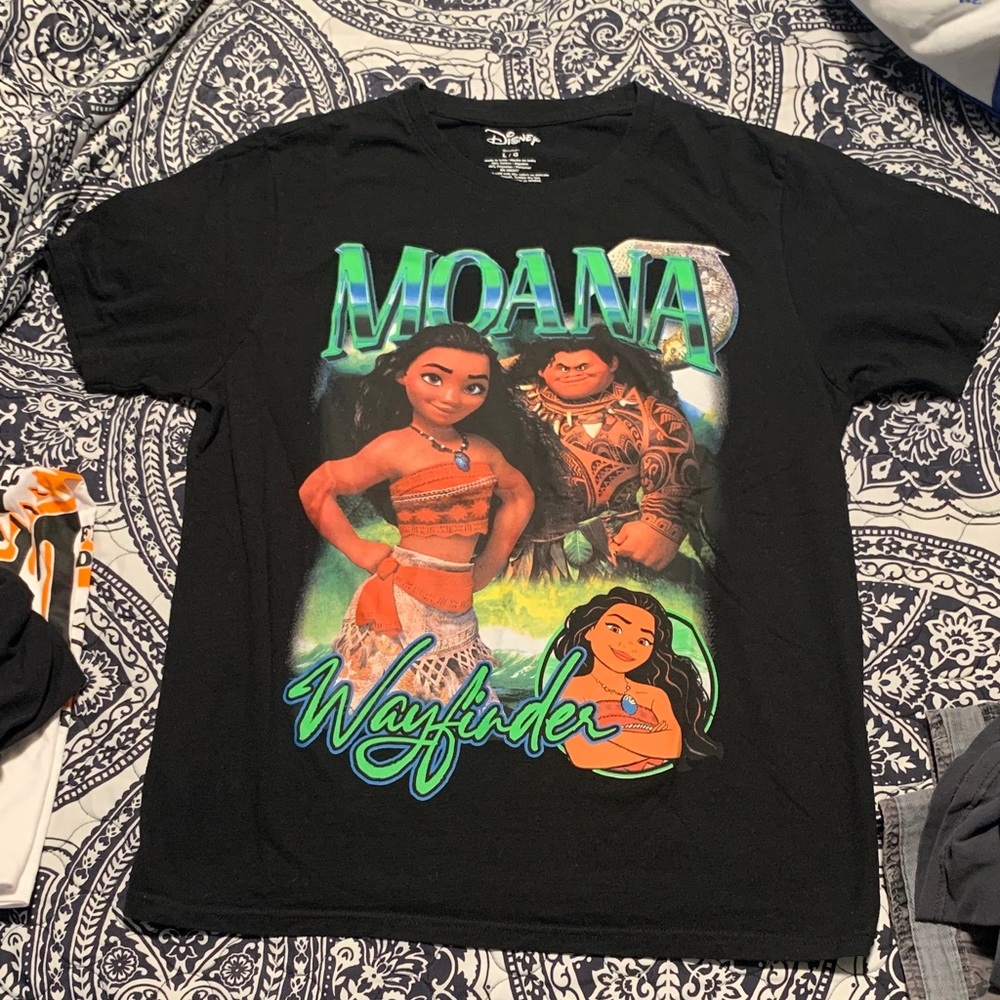 Disney Moana Graphic Tee - Black with Green & Teal Print